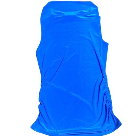 Dana Buchman Size S Blue Sleeveless Cowl Neck Ruched Knit Blouse Careercore Chic - Picture 7 of 8